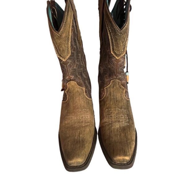 Durango Crush Driftwood Brown Leather Western Boots Lace-up Beaded Ties Size 8 - Picture 8 of 15